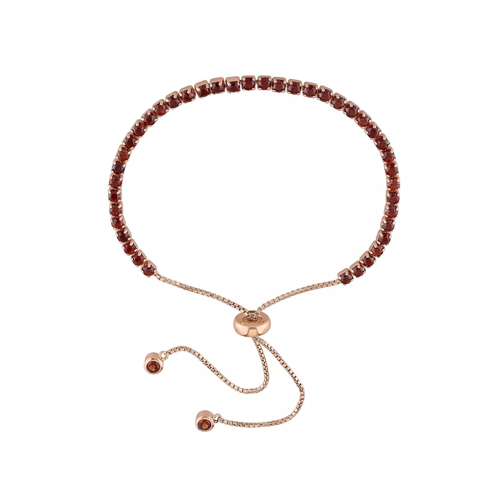 Stella Grace 18k Rose Gold Over Silver Garnet Tassel Bolo Bracelet, Women's, Size: 5-9" ADJ, Rose Gold Tone Product Image