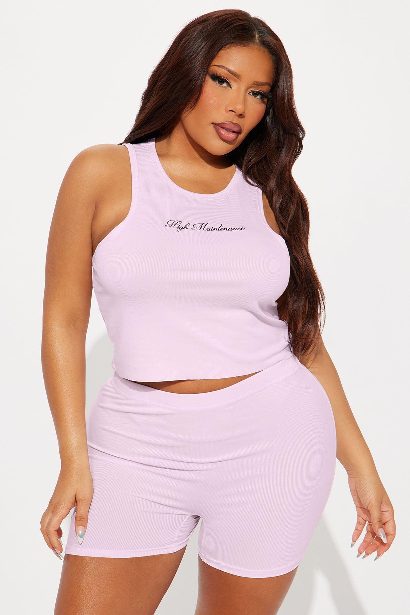 High Maintenance Ribbed PJ Short Set - Pink Female Product Image