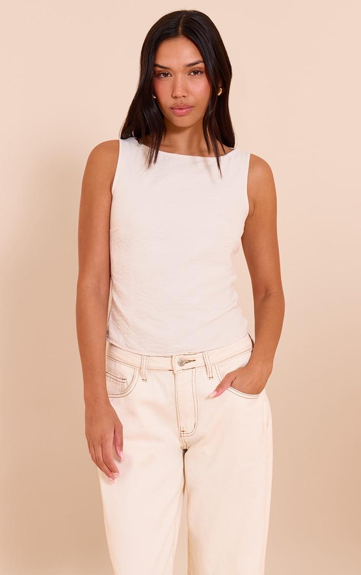 Cream Faux Suede Boatneck Top Product Image