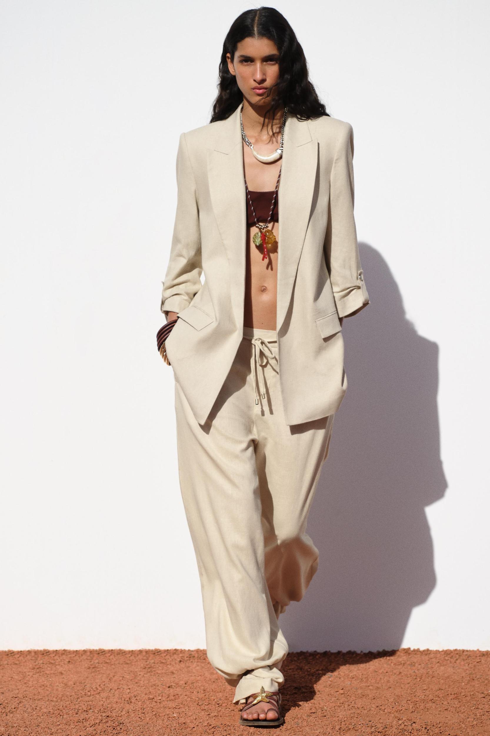 LINEN BLEND BLAZER WITH ROLLED-UP SLEEVES Product Image