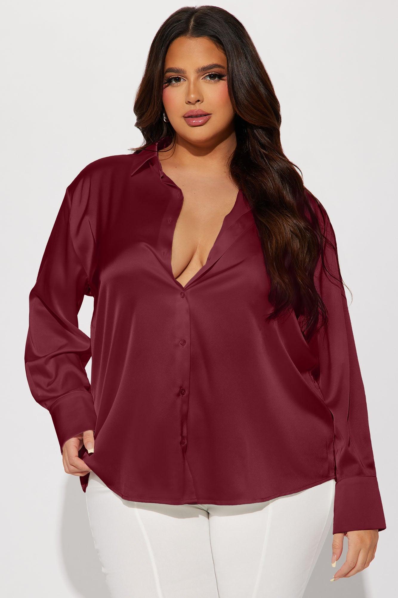 Feelin' Popular Satin Shirt - Burgundy Female Product Image