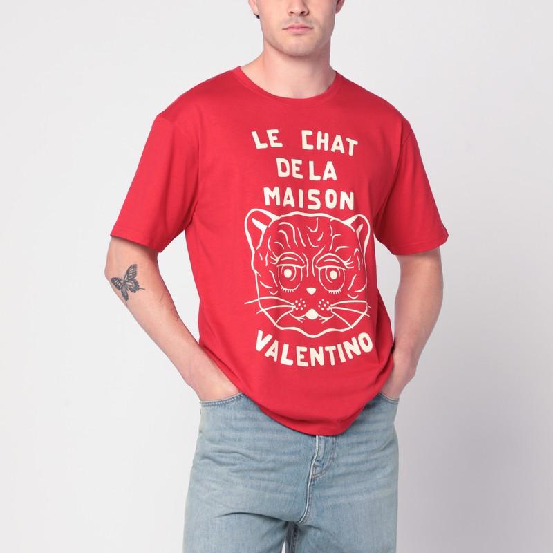 VALENTINO Graphic Print House Cat Crew Neck T-shirt In Red Product Image