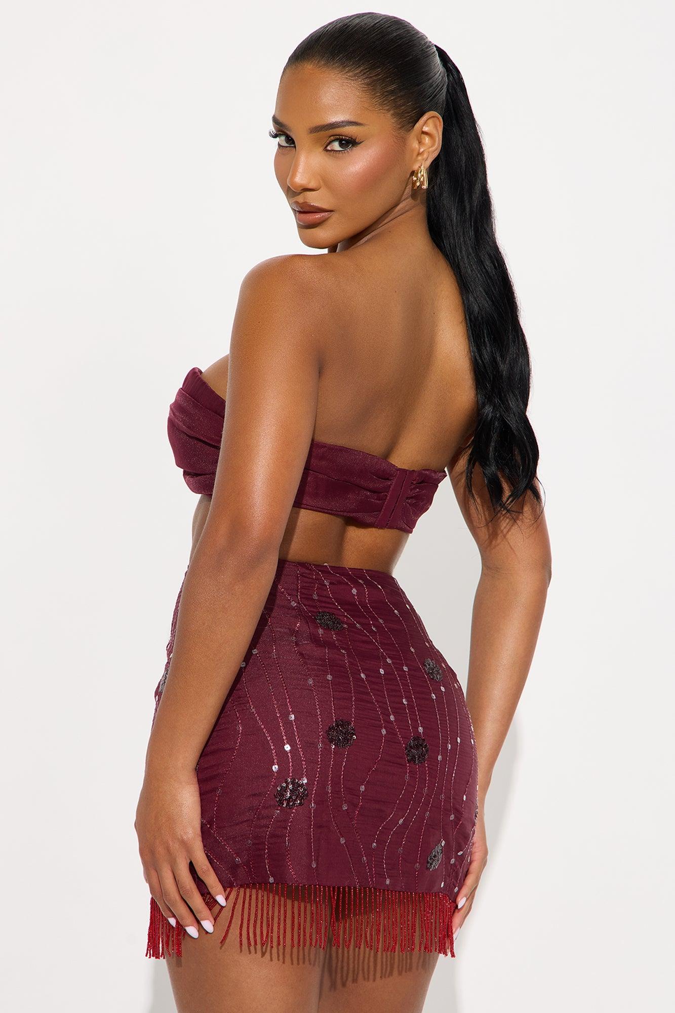 Sunkissed Soul Sequin Mini Skirt Set - Burgundy Female Product Image