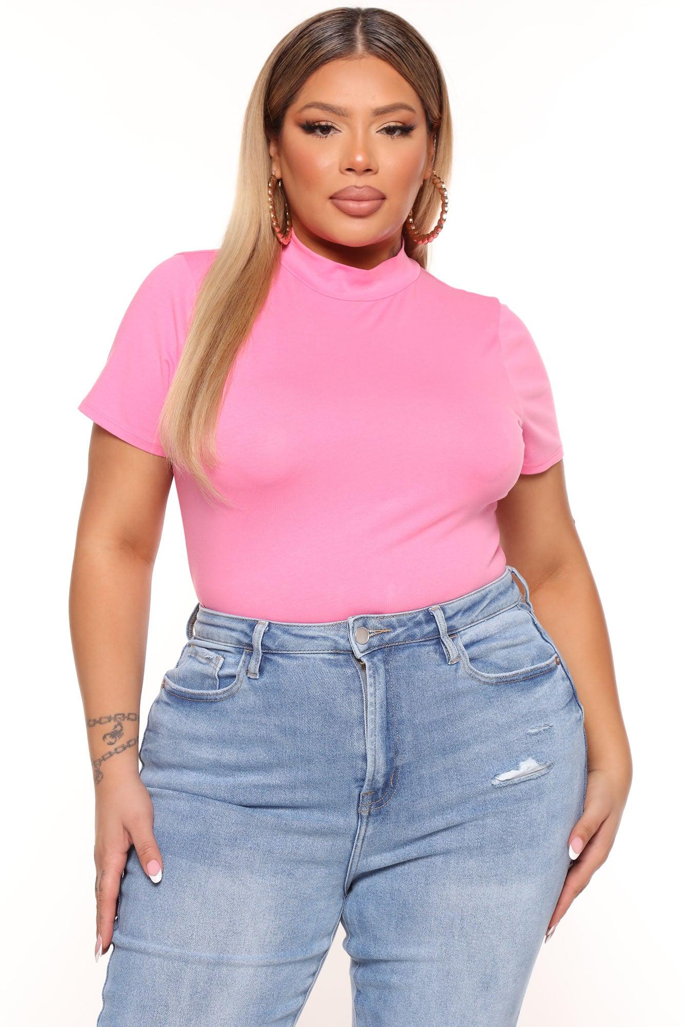 Basic Mock Neck Bodysuit - Bubblegum Pink Product Image