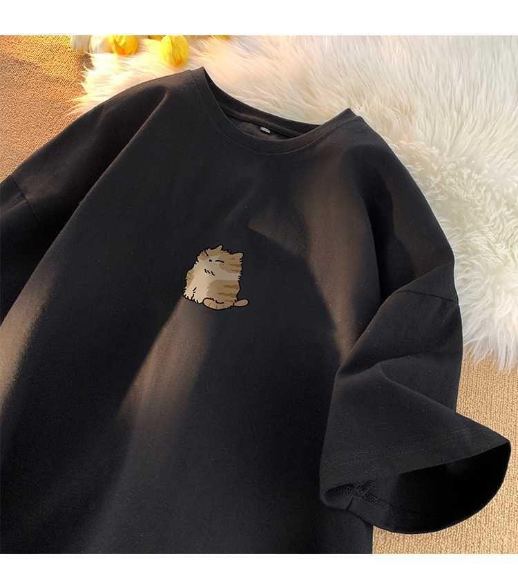 Elbow-Sleeve Round Neck Cartoon Print Tee Product Image