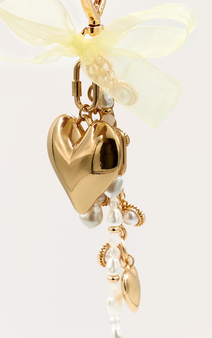 Gold Layered Pearl & Heart Bag Charm Product Image