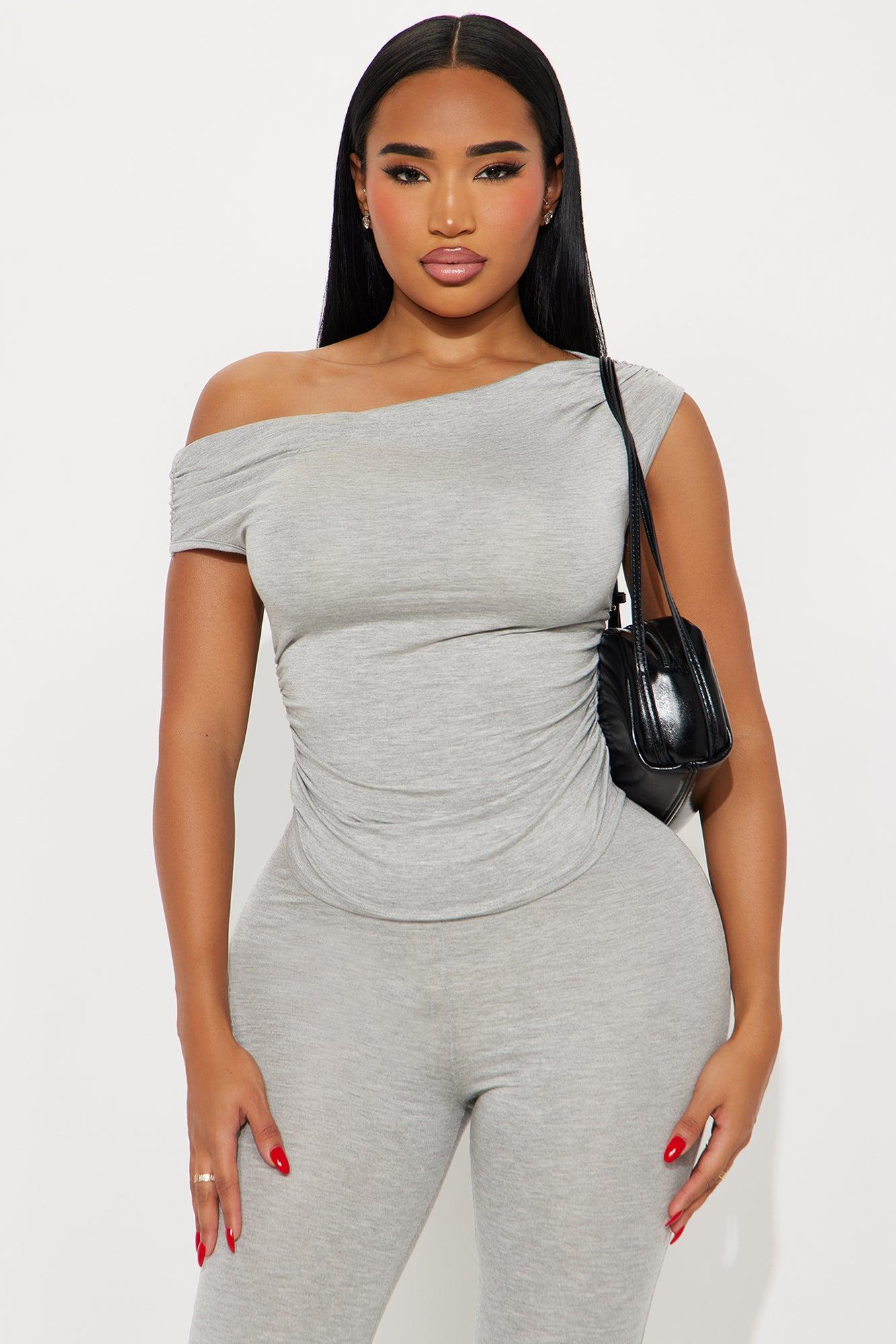Havana Off Shoulder Capri Pant Set - Heather Grey Female Product Image