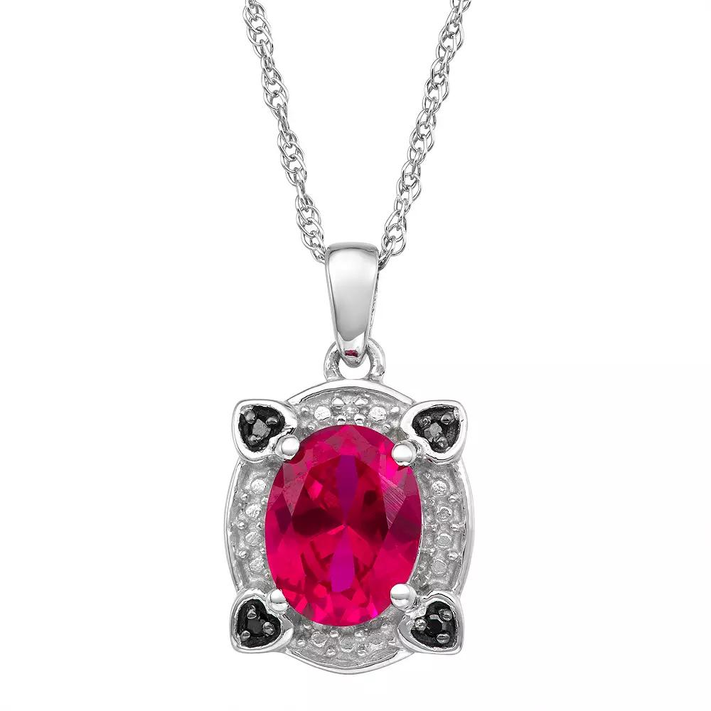 Jewelexcess Sterling Silver Lab-Created Ruby & Black & White Diamond Accent Pendant Necklace, Women's, Size: 18" Product Image