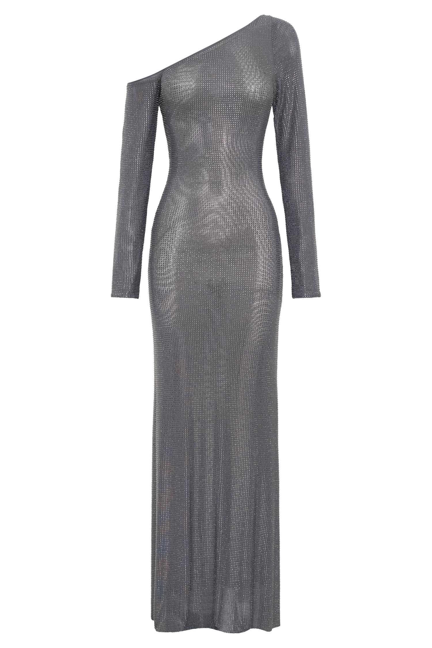 Marcia Diamante Long Sleeve Maxi Dress - Gunmetal Product Image