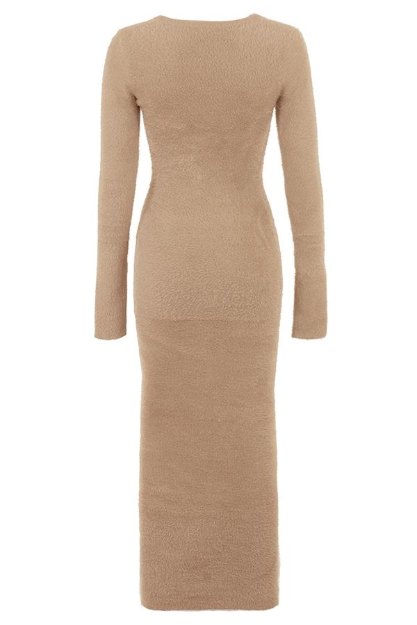 Lucille  camel fuzzy maxi dress - sale Product Image