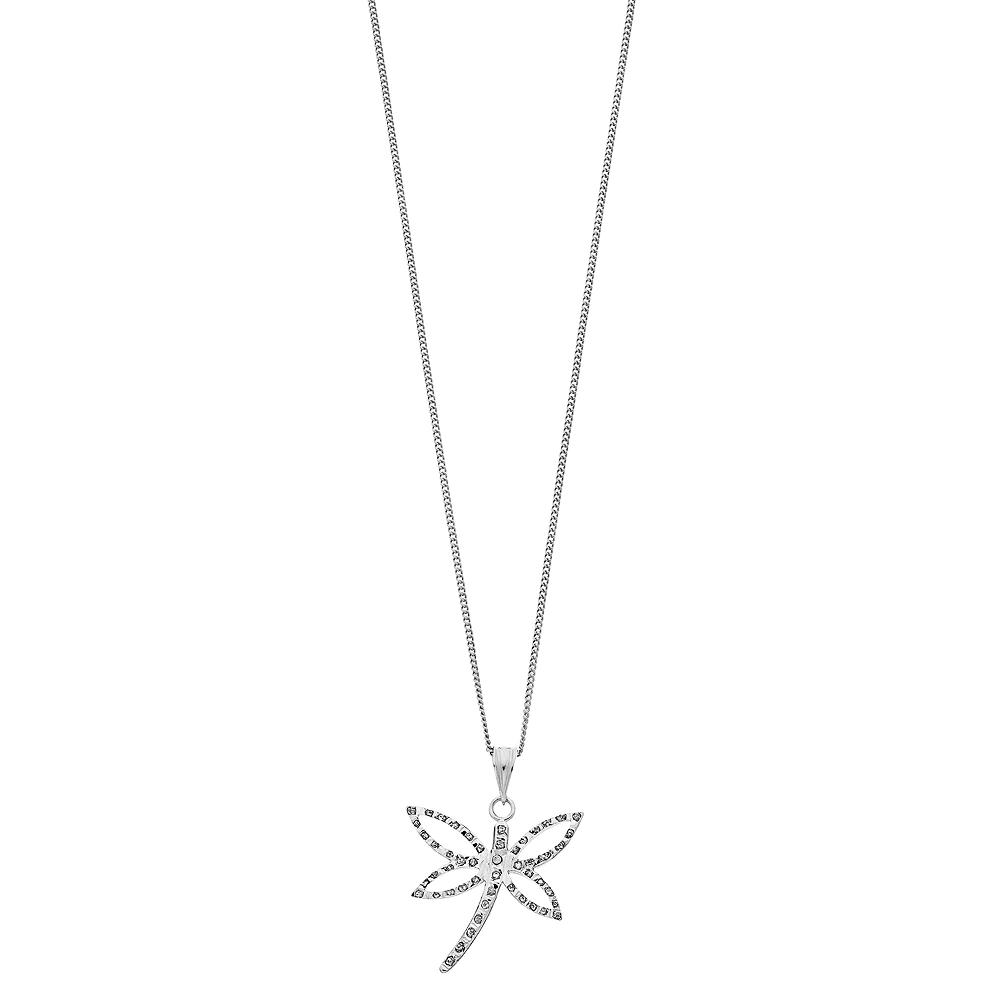 Diamond Mystique Sterling Silver Diamond Accent Dragonfly Pendant Necklace, Women's, Size: 18", White Over Silver Product Image