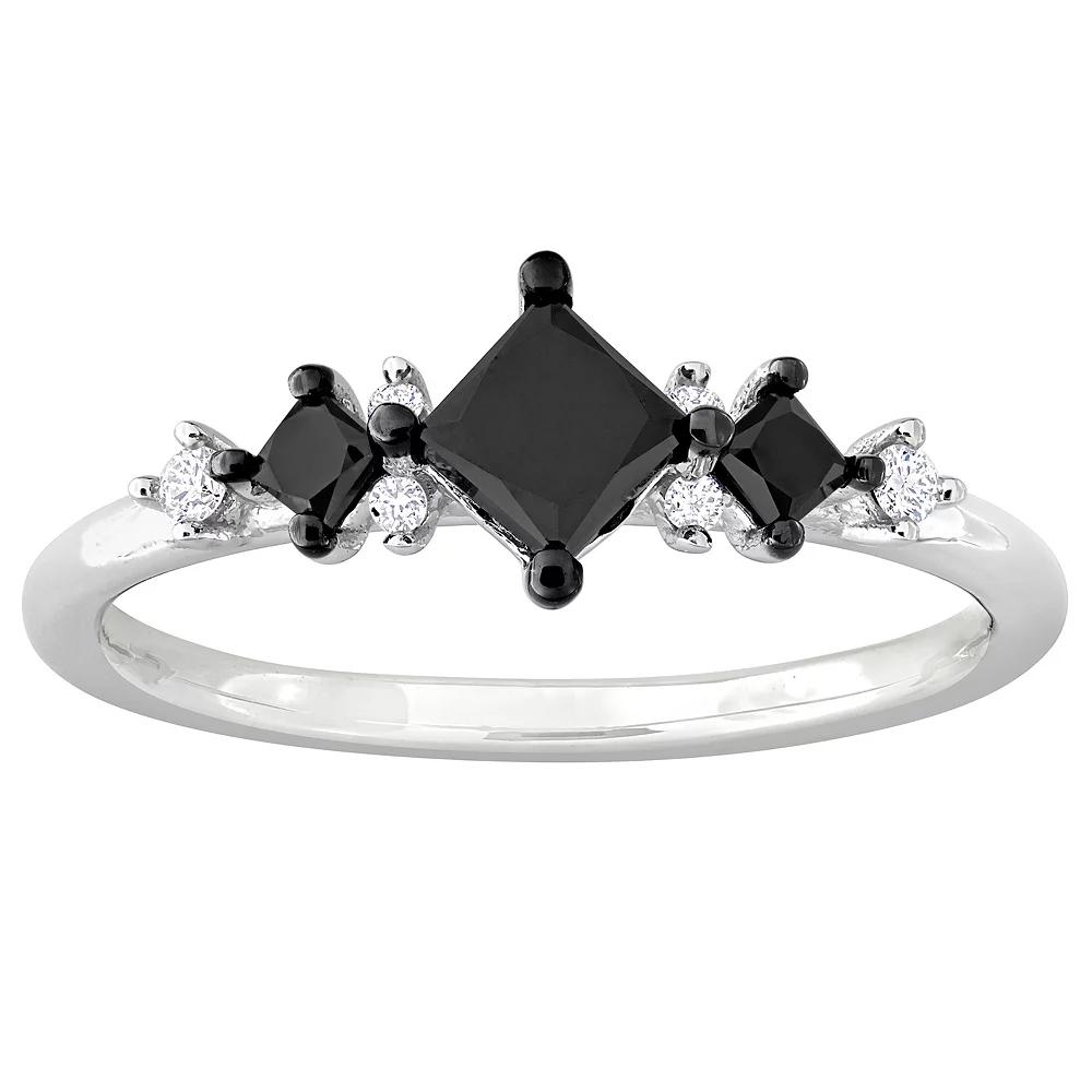 Stella Grace 14k White Gold 4/5 Carat T.W. Black & White Diamond 3-Stone Ring, Women's,  Product Image