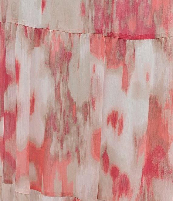 Donna Karan Plus Size V-Neck Flutter Sleeve Tiered A Line Dress Product Image