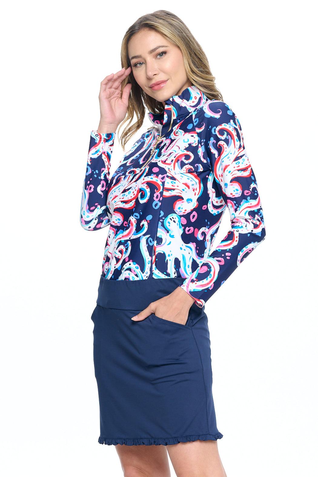 Navy Ruffle Hem Skort Product Image