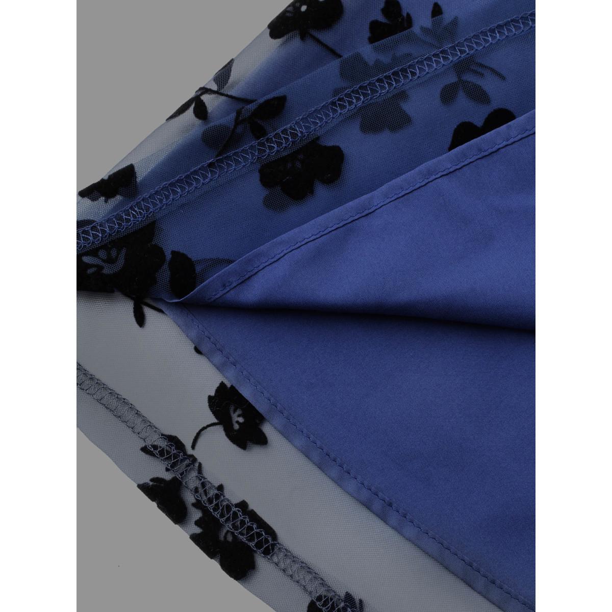 Plus Size Floral Embroidered Mesh keyhole Dress Aegean Women Formal Texture Round Neck Half Sleeve Curvy BloomChic 28/5X Product Image