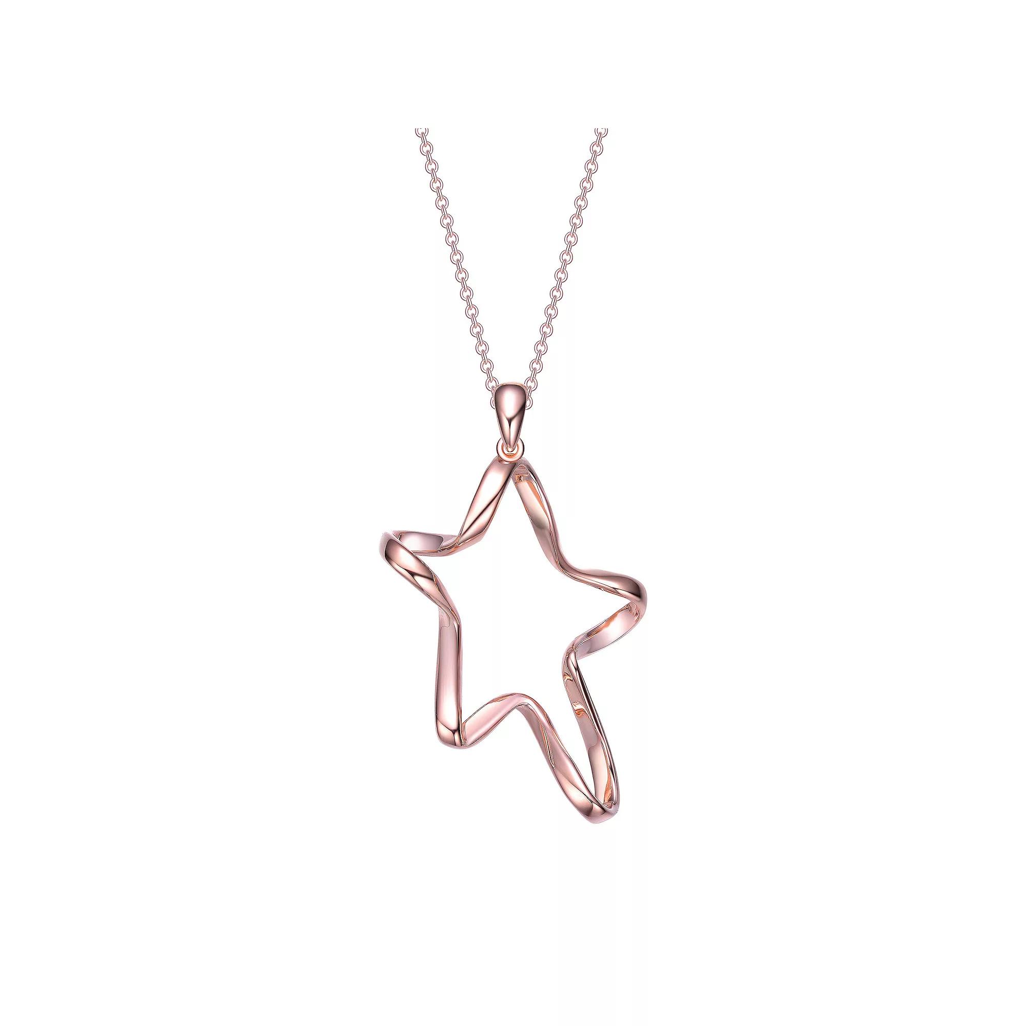 18k Rose Gold Over Silver Twisted Star Pendant Necklace, Womens Pink Tone Product Image