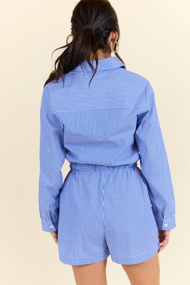 Days Off Blue Stripe Collared Romper FINAL SALE Product Image