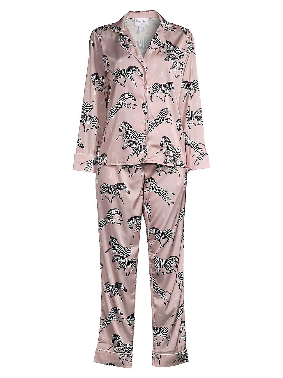 Womens Two-Piece Zebra Print Pajama Set Product Image
