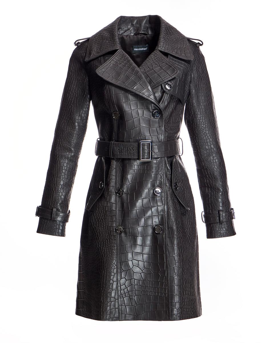 Croc Stamped Leather Trench Coat- Maximilian Product Image