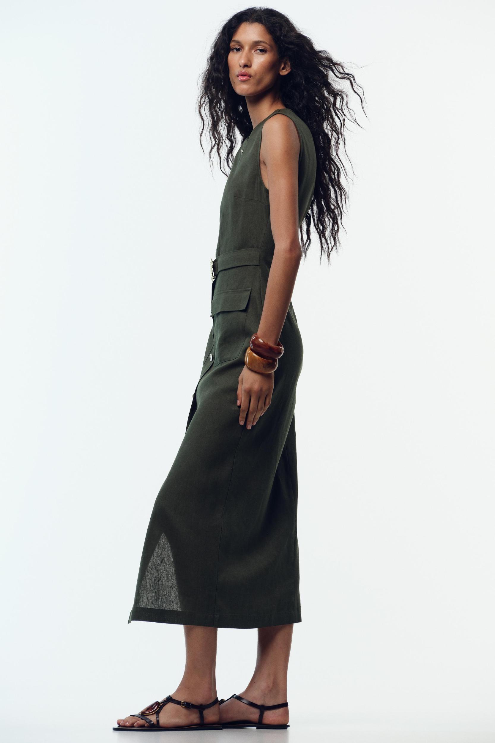 LINEN BELTED MIDI DRESS Product Image