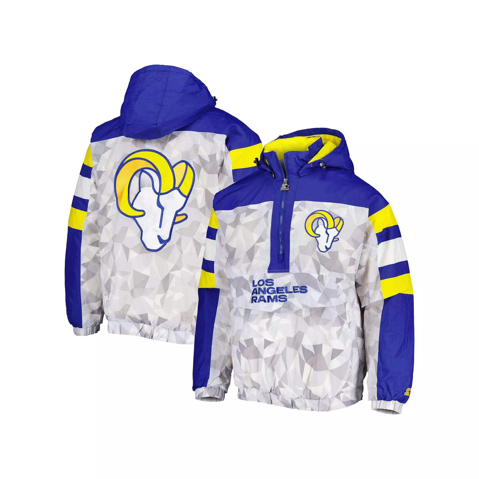 Men's Starter White/Royal Los Angeles Rams Thursday Night Gridiron Raglan Half-Zip Hooded Jacket, Size: Large Product Image