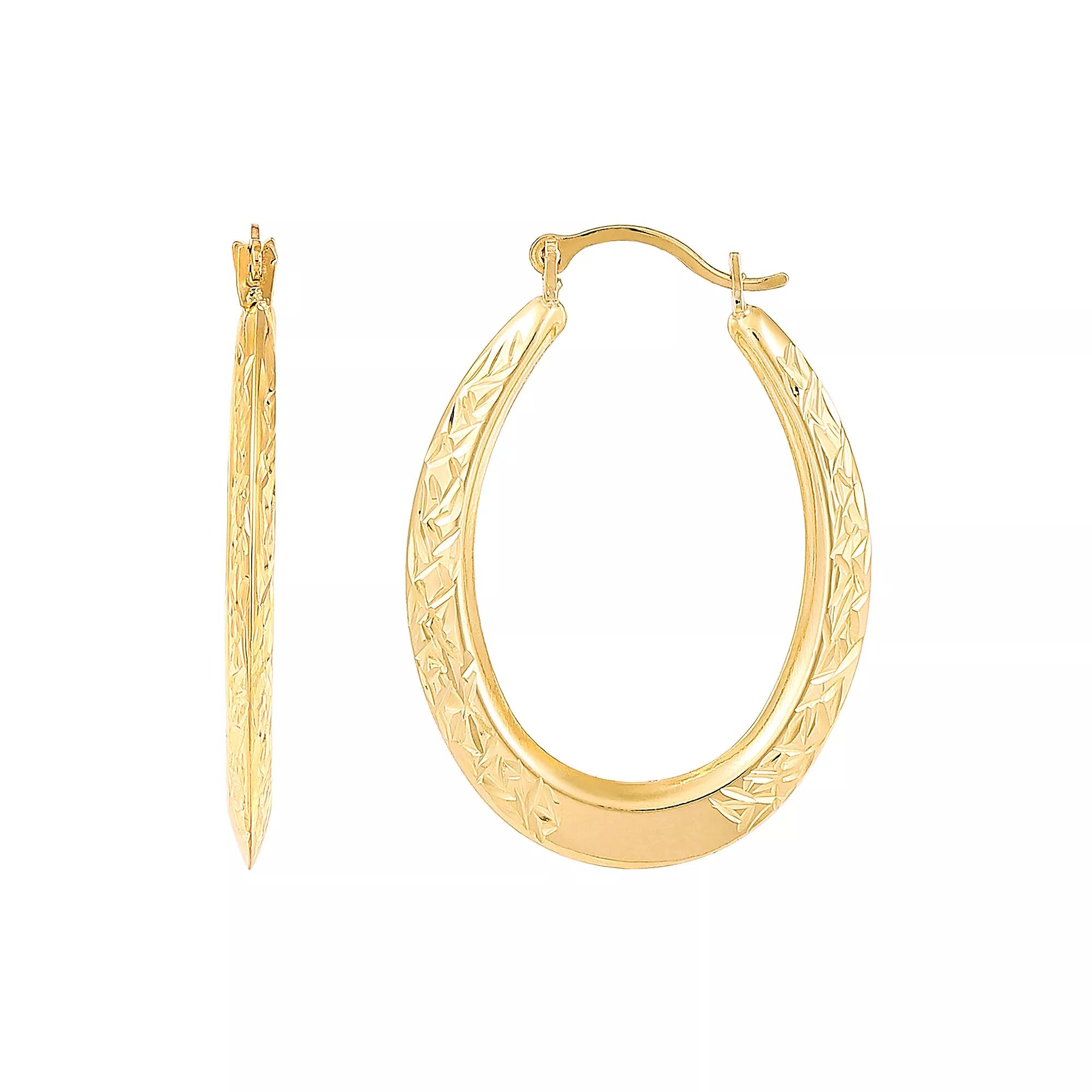 Everlasting Gold 10k Gold Oval Hoop Earrings, Women's Product Image