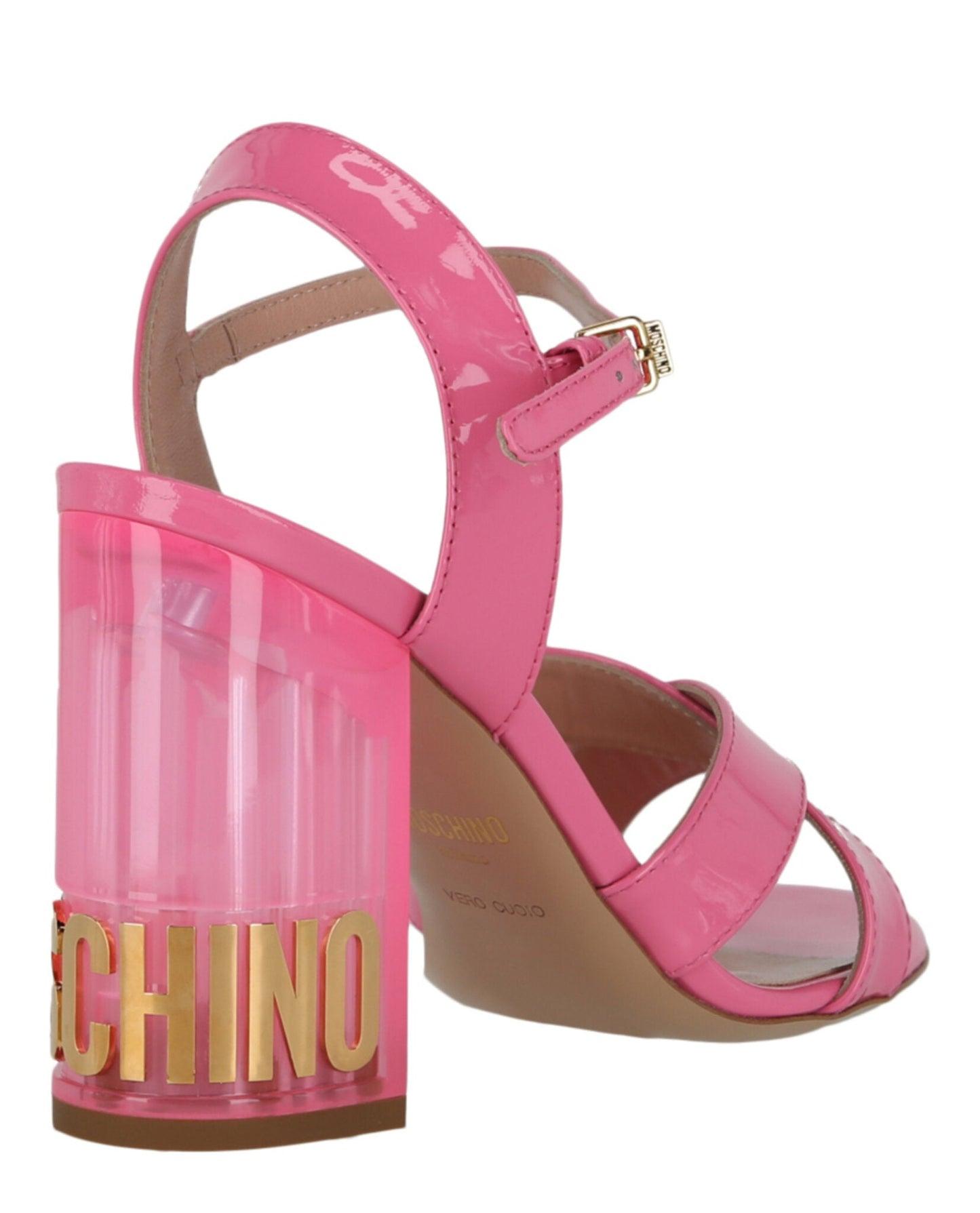 Moschino Patent Leather Logo Heel Sandals Female Product Image