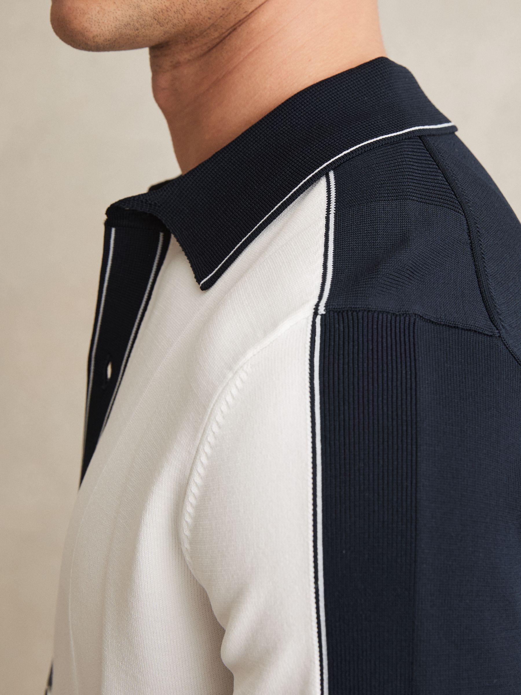 Colourblock Tipped Knit Shirt in White/Navy Product Image