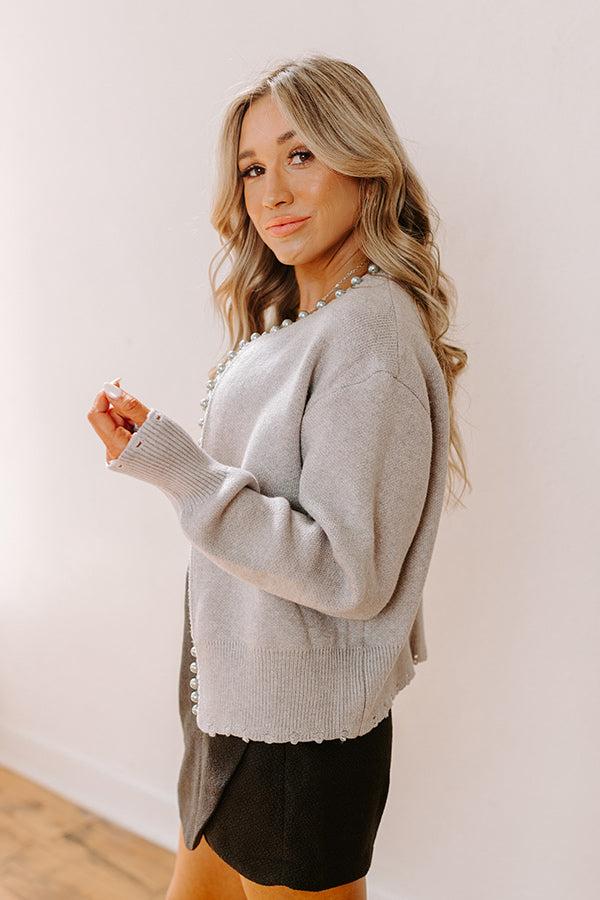 Cue The Chic Pearl Embellished Cardigan in Grey Product Image
