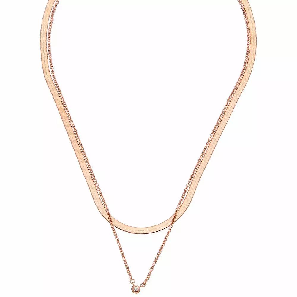 Meshmerise Sterling Silver Diamond Accented Herringbone Layered Necklace, Women's, Size: 16-18" ADJ, Pink Tone Product Image