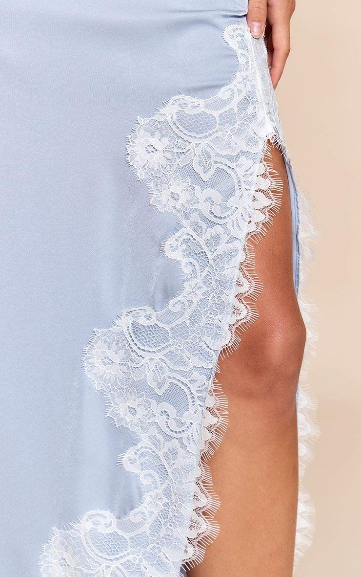Blue Satin Lace Side Split Maxi Skirt Product Image