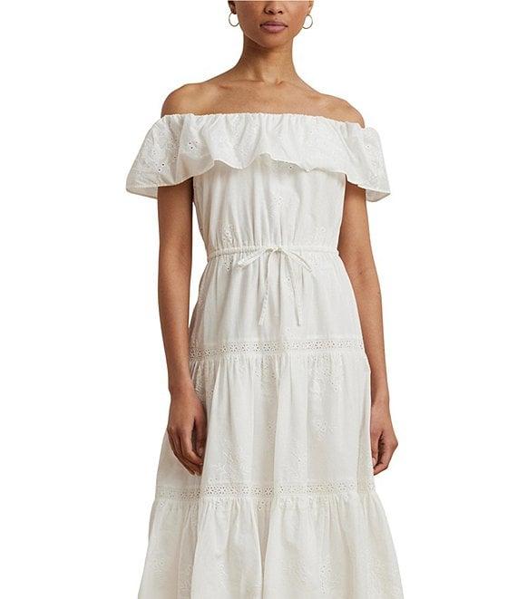 Lauren Ralph Lauren Cotton Voile Off-The-Shoulder Midi A-Line Dress Product Image
