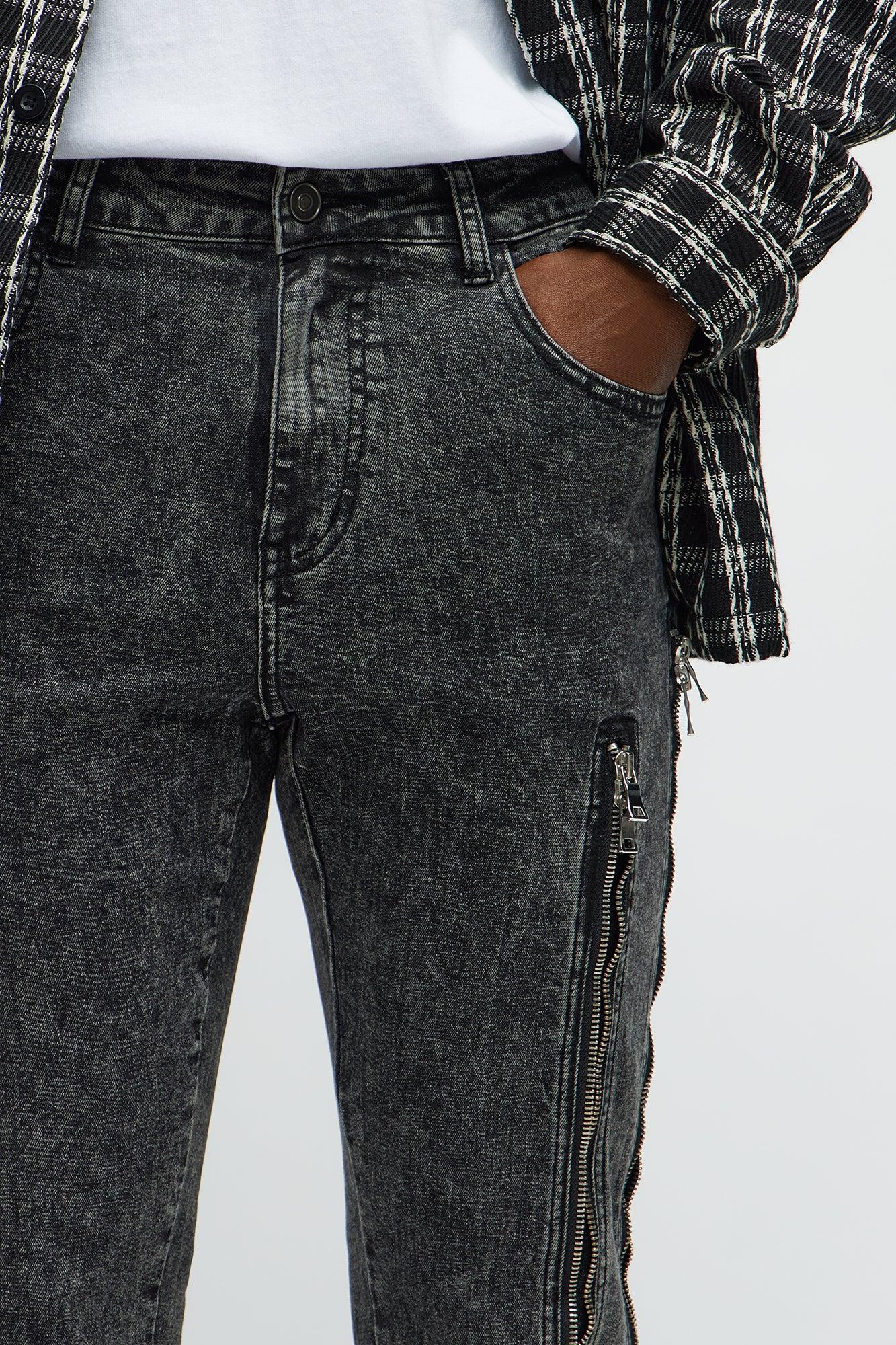 Up And Down Zipper Slim Jeans - Black Wash Product Image