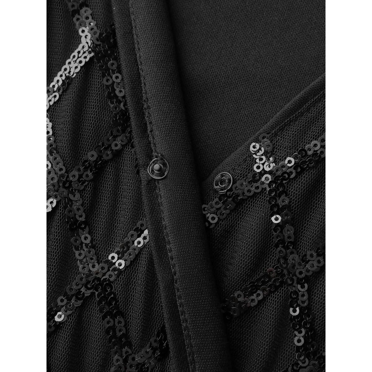 Plus Size Sheer Sequin Belted Stretchy Waist Midi Dress Black Women Party&Cocktail Party Curvy Bloomchic 26/4X Product Image