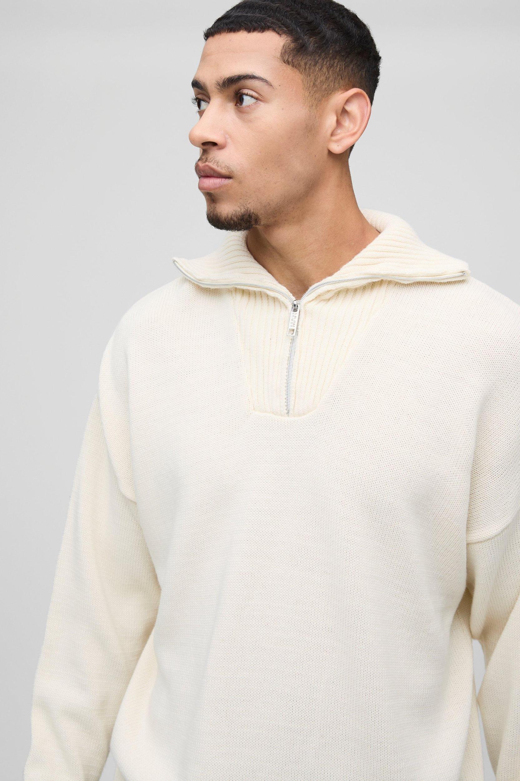 Oversized Dropped Shoulder Knitted Funnel Neck | boohooMAN USA Product Image