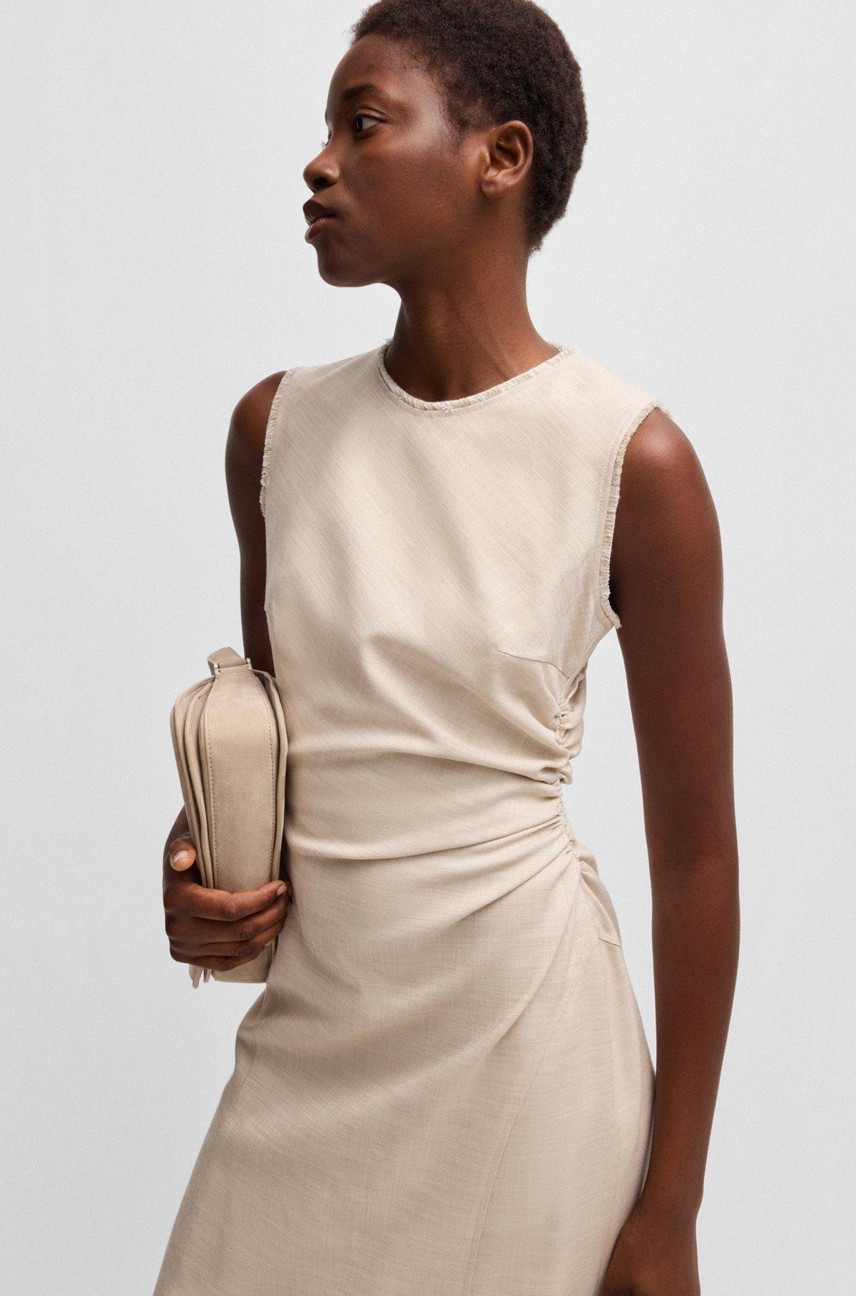 Melange dress with frayed and gathered details Product Image