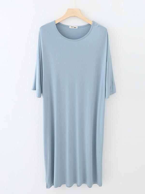 High Waisted Loose Solid Color Split-Joint Round-Neck Pajama Dress Product Image