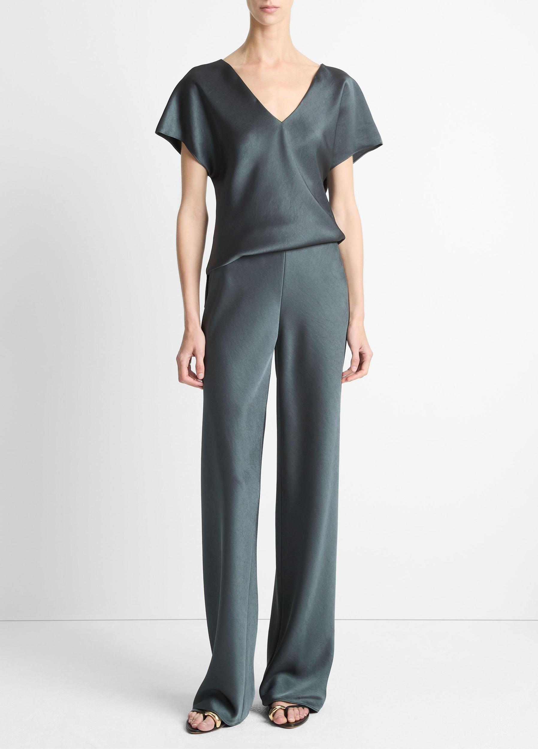 Satin V-Neck Blouse Product Image
