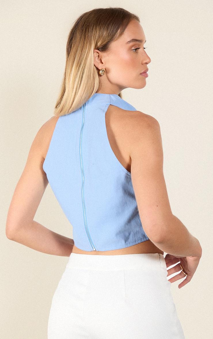 Sky Blue Cotton Look Halterneck Top Product Image