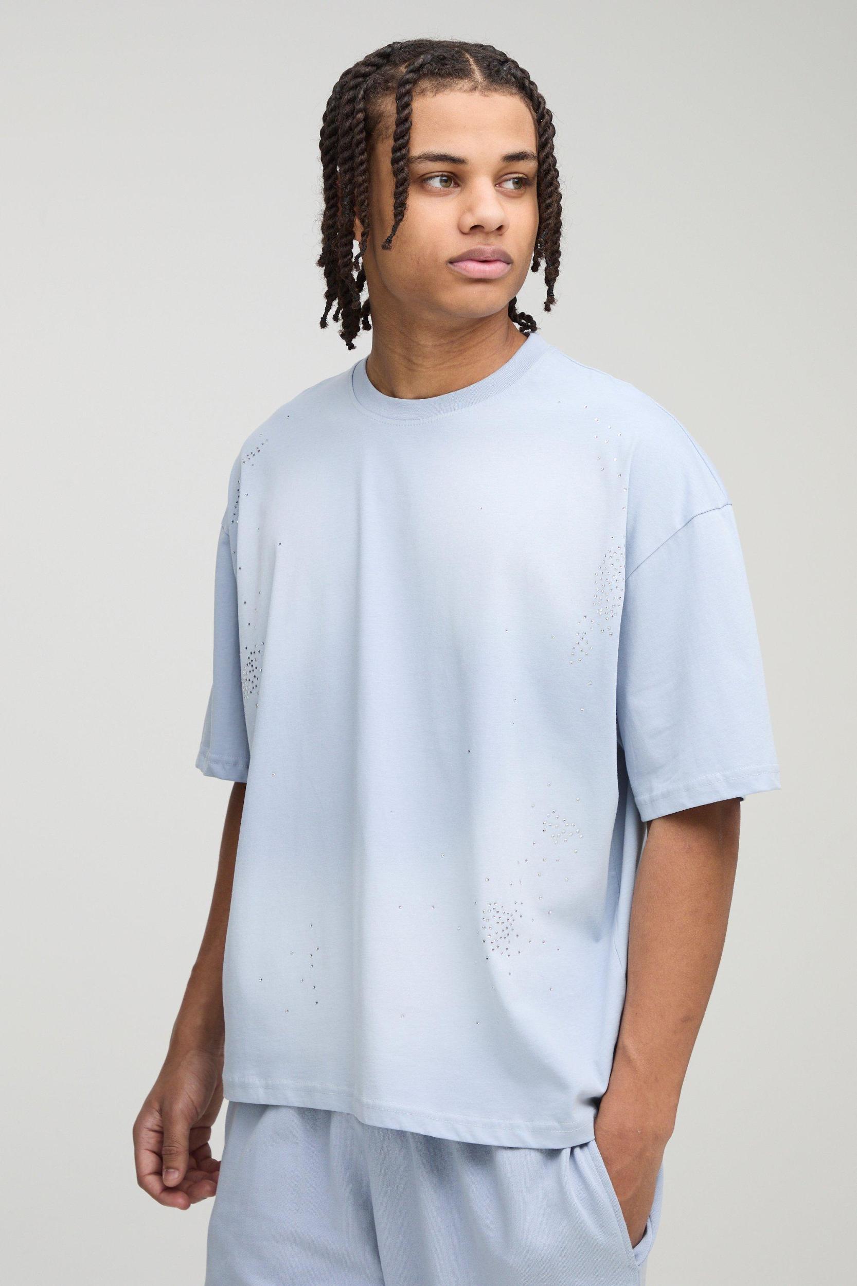 Oversized Boxy Washed Rhinestone T-Shirt | boohooMAN USA Product Image