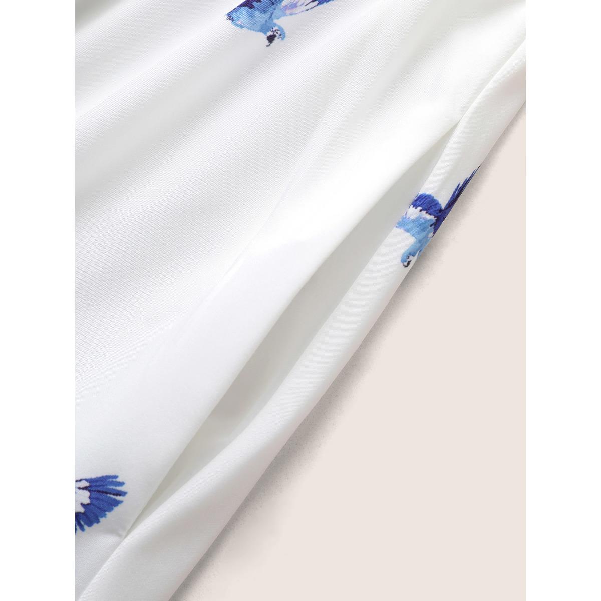 Plus Size V Neck Tropical Print Ruffle Sleeve Maxi Dress Mediumblue Women Resort Tie knot V-neck Short sleeve Curvy BloomChic 10/M Product Image