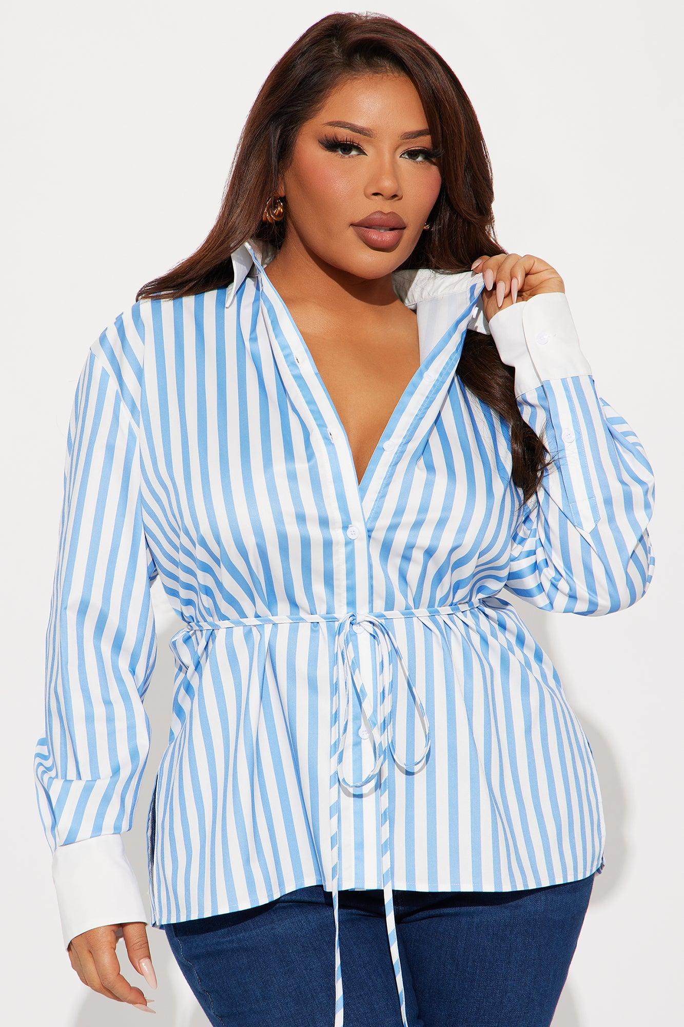 Aylene Striped Poplin Shirt - White/Blue Product Image