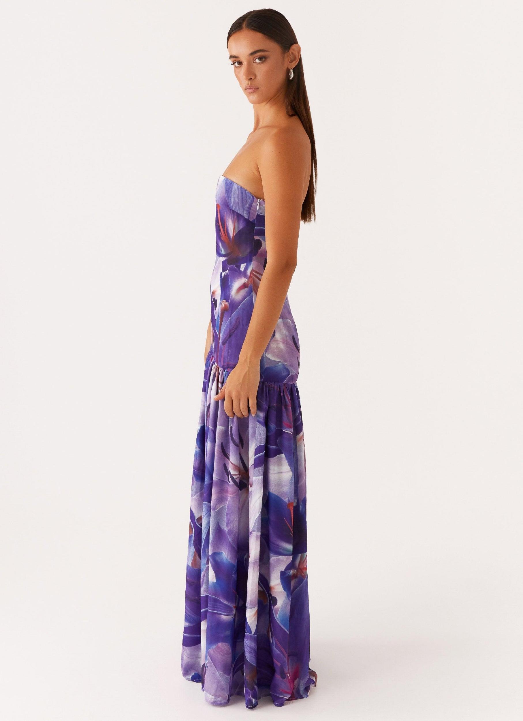 Eden Strapless Maxi Dress - Purple White Lilly Product Image