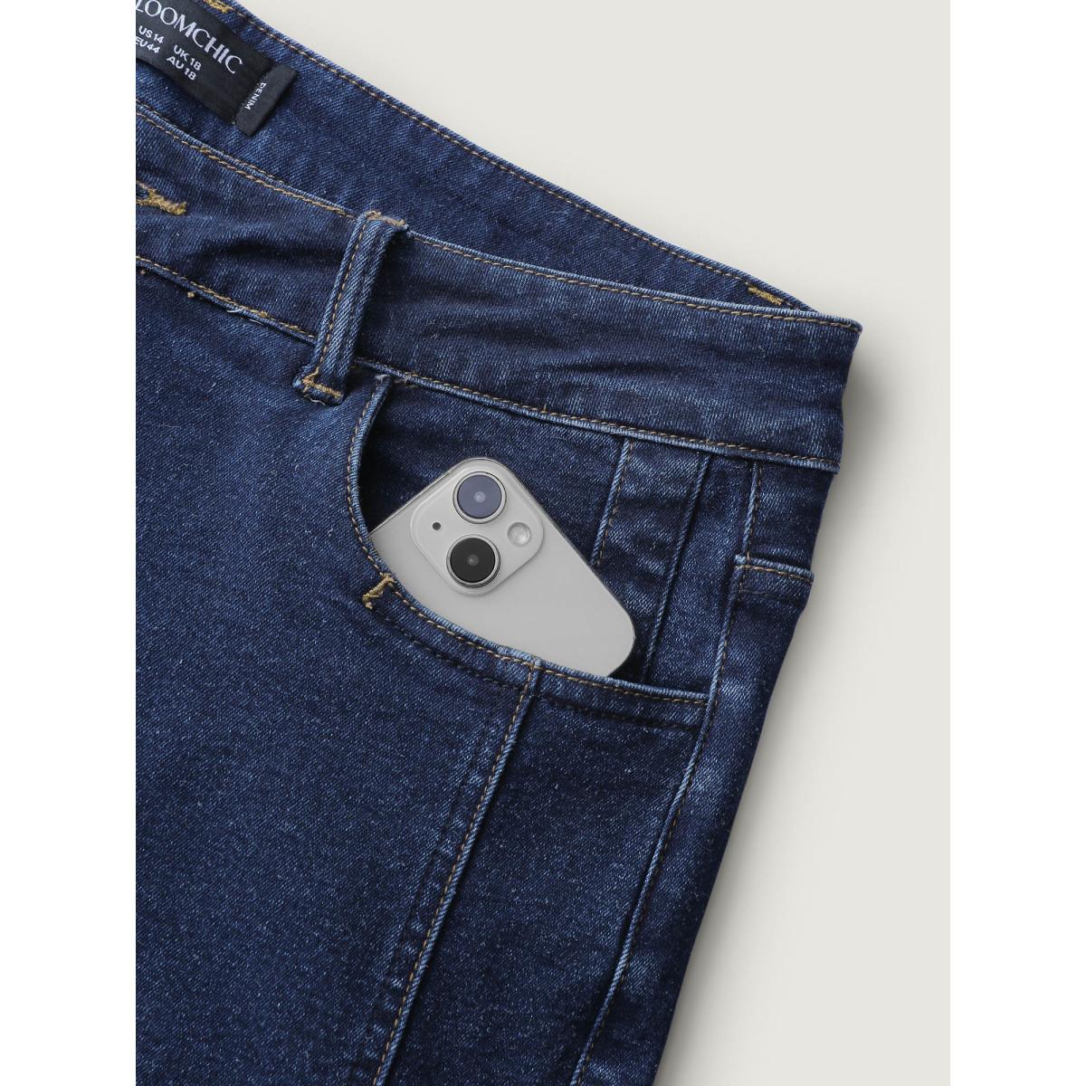 Plus Size Stretchy Mid-Rise Skinny-Fit Jeans Women Denimindigo Leisure Topstitching High stretch Slanted pocket Jeans BloomChic 10/M Product Image