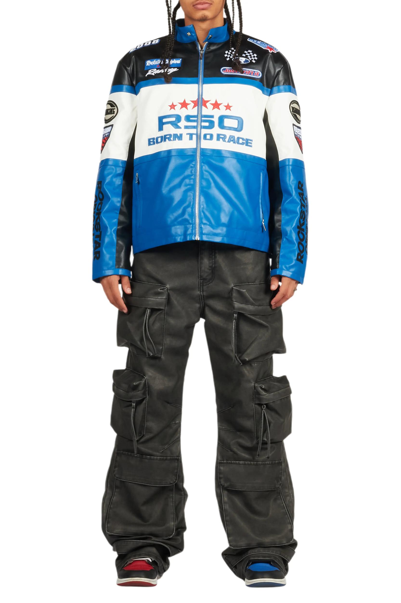 Lenz Black Distressed PU Stacked Leather Jean Male Product Image