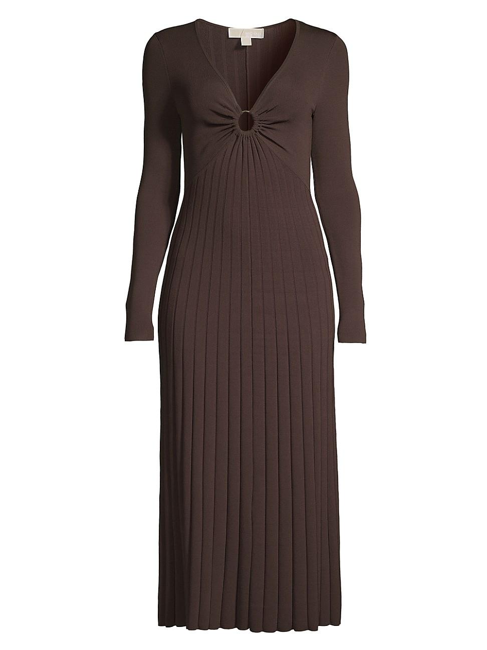 Womens O-Ring Pleated Knit Midi-Dress Product Image