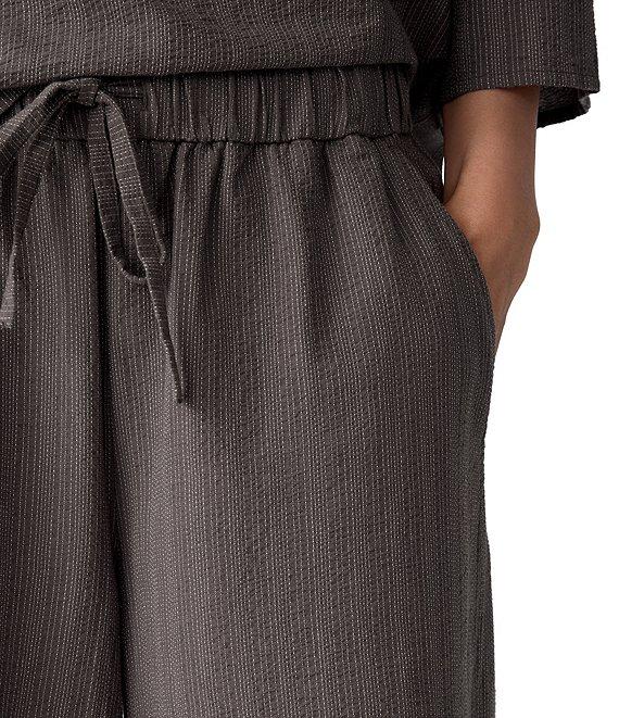 Eileen Fisher Organic Cotton Blend Yarn-Dyed Stripe Elastic Waist Wide Crop Pants Product Image