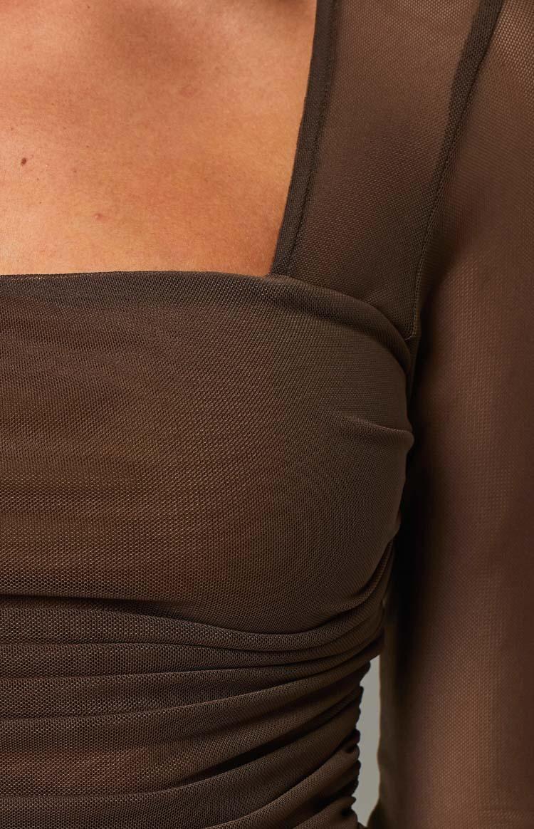 Estee Long Sleeve Mesh Party Dress Brown Product Image