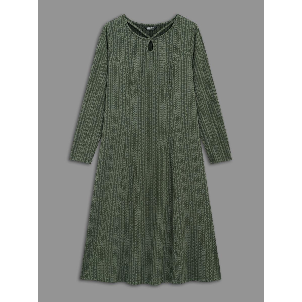 Plus Size Plain Textured Keyhole Knit Dress ArmyGreen Women Casual Texture Knit Dresses Bloomchic 30/6X Product Image