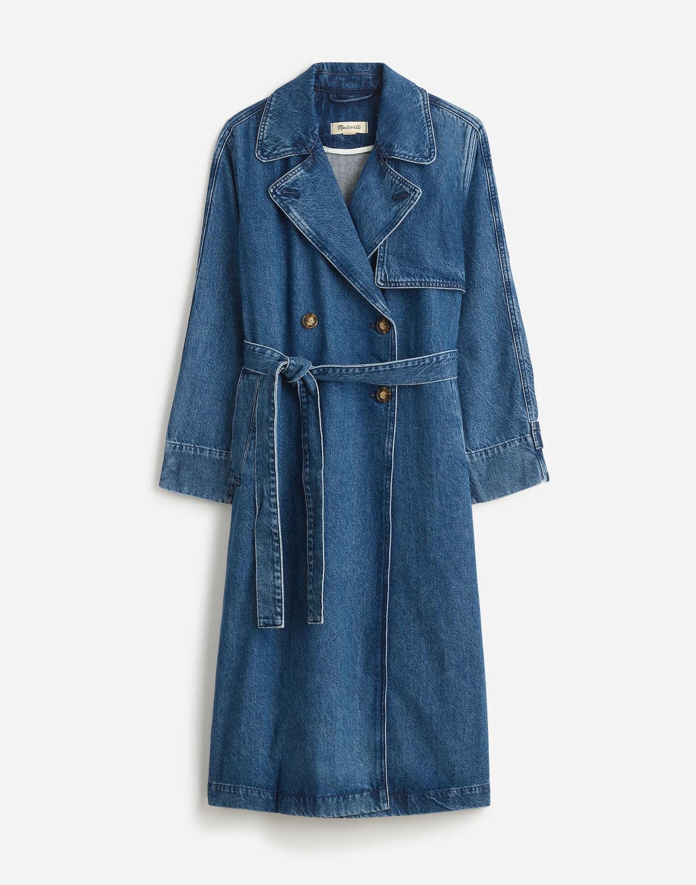 Denim Double-Breasted Crop Trench Coat in Ravenwood Wash Product Image